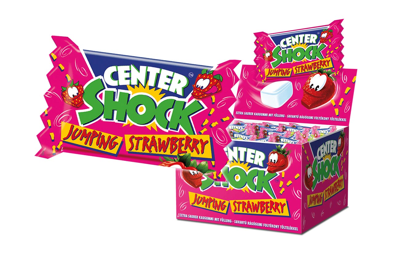 Center Shock Jumping Strawberry 100 kusů-kyselé jahodové žvýkačky