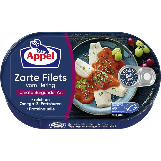 Appel Zarte Heringsfilets Tomate Burgunder Art 200G - rajčatově bordó