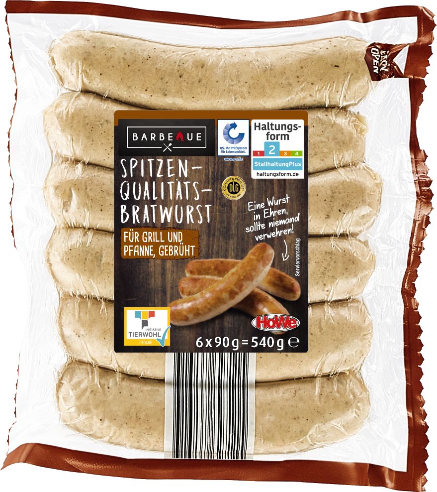 Bratwurst Howe vepřová klobása 90% masa na gril a pánev, špičková kvalita 6 ks 540g