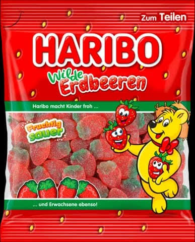 Haribo Wilde Erdbeeren Sauer, kyselé žvýkací bonbony s příchutí jahod 340 g