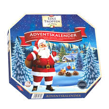 Adventní kalendář Trumpf "Edle Tropfen in Nuss" s brandy pralinkami, 300g - MODRÝ