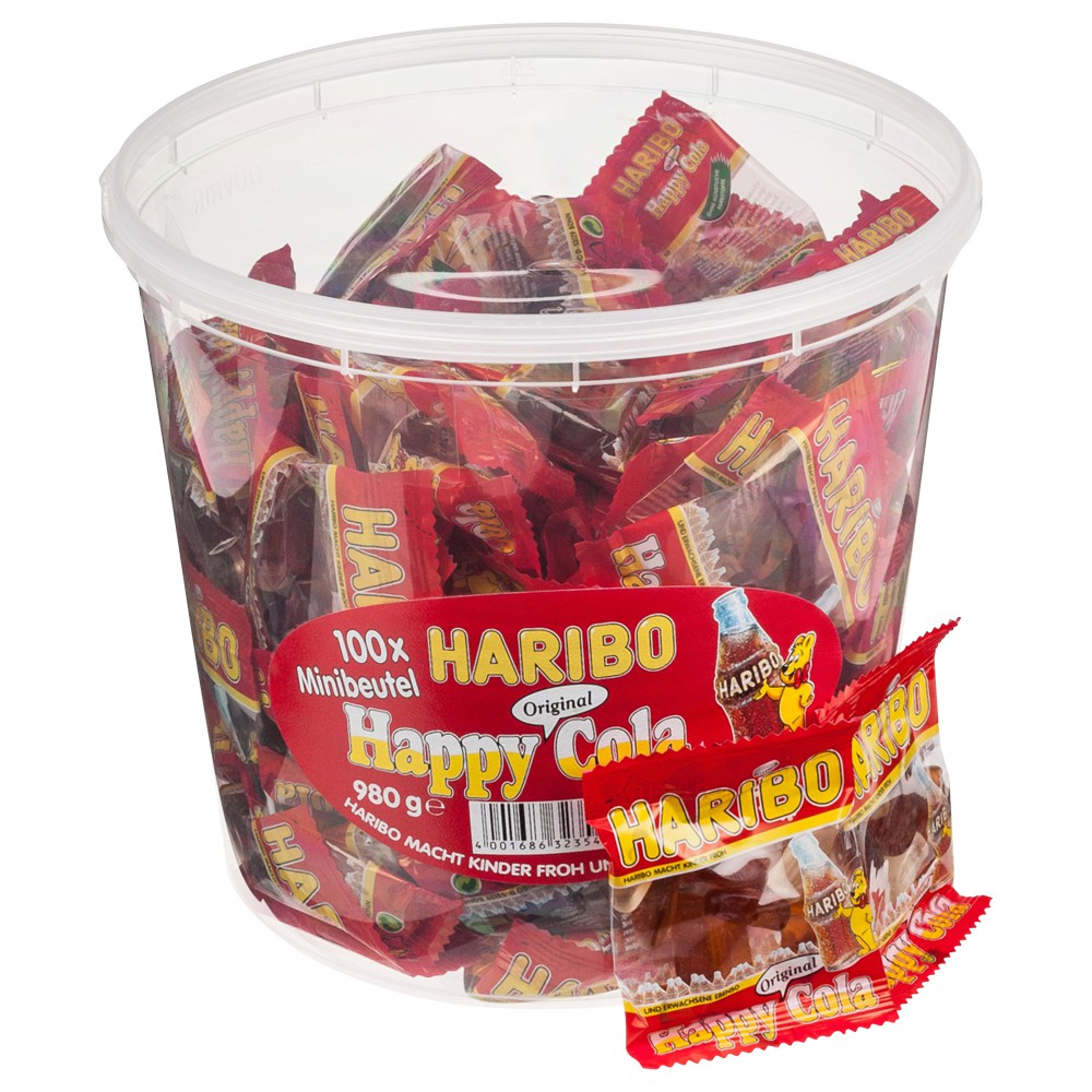 Haribo Happy Cola 100ks 980g mini sáčky dóza