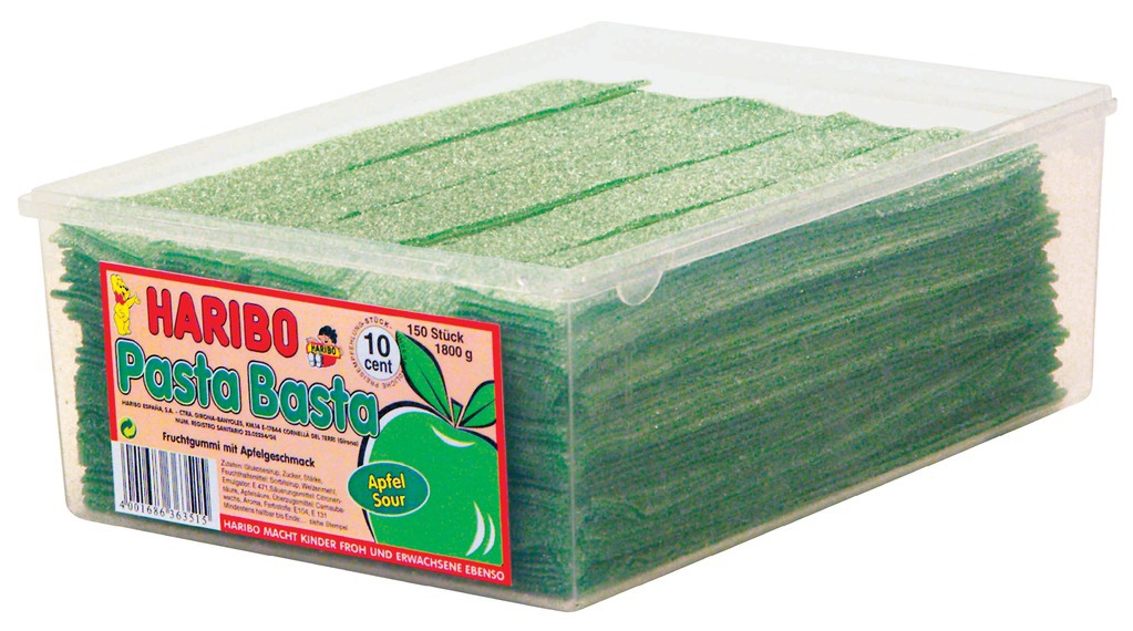 Haribo Pastabasta Apfel - Želé kyselé pásky jablko 1125g (dóza 150ks)