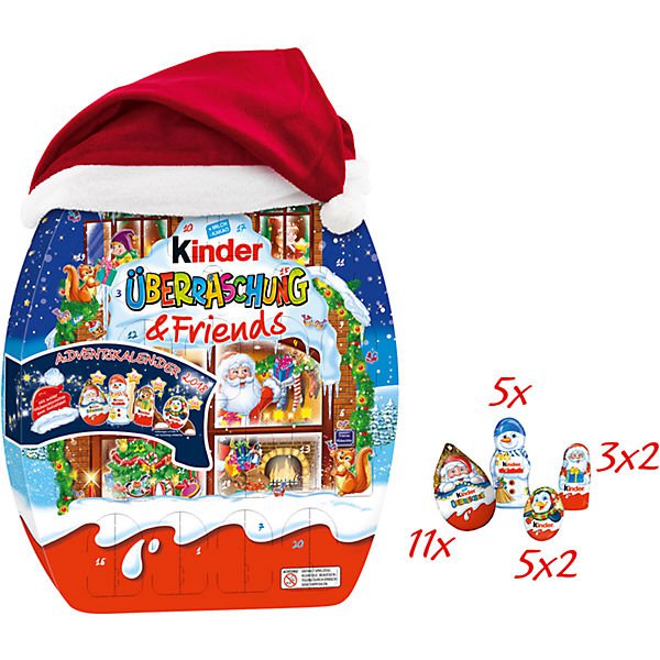 Kinder vánoční překvapení a přátelé adventní kalendář s čepičkou 431g