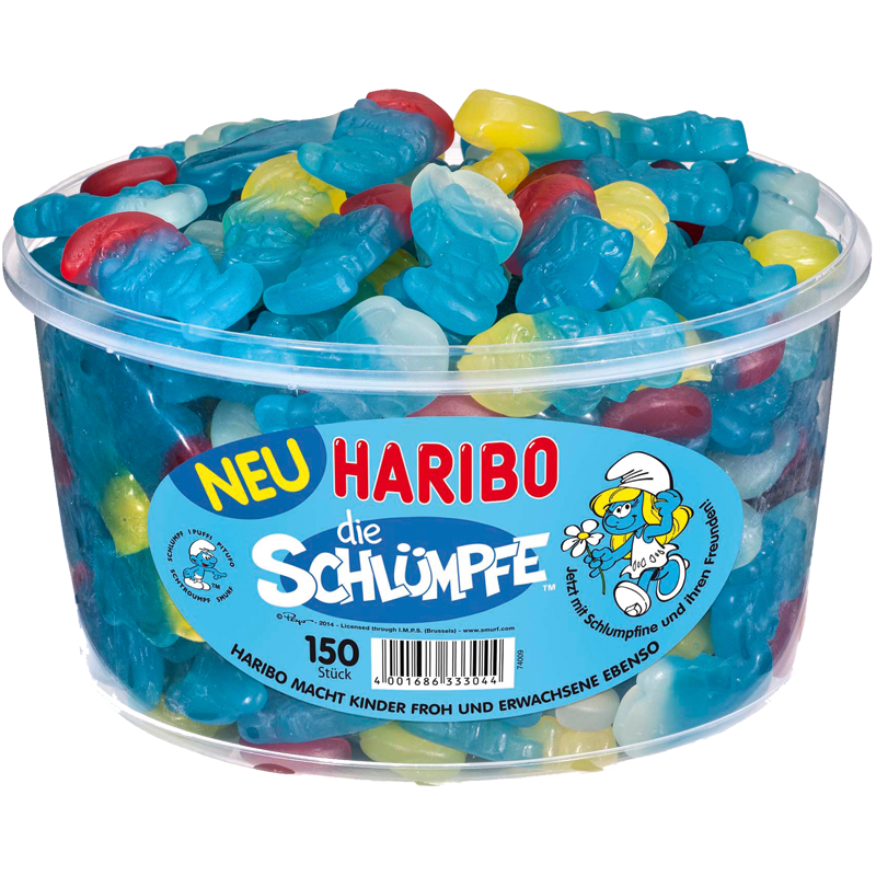 HARIBO SCHLÜMPFE ŠMOULOVÉ dóza 150ks 1350g
