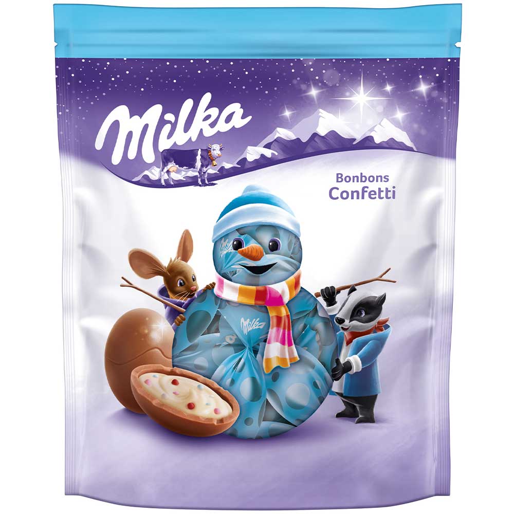 Milka čokoládové koule s mléčnou náplní a kousky lentilek, 86g