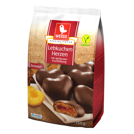 Weiss Perníkové srdce plněná meruňkovou marmeládou v hořké čokoládě 150g