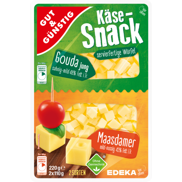 GUT&GÜNSTIG Käse Snack Gouda-Maasdamer 48% 220g Kostky
