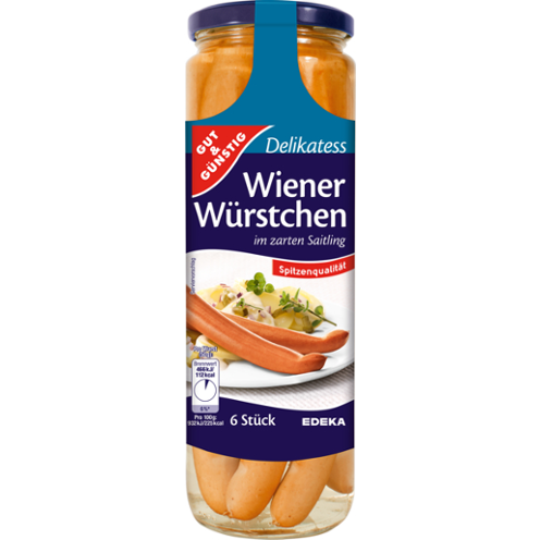 GUT&GÜNSTIG Wiener Würstchen 680g Vídeňské párky ve skle 6 kusů