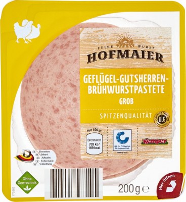 Hofmaier Kuřecí a krůtí salám hrubý- Geflügel-Gutsherrenbrühwurstpastete grob 200g