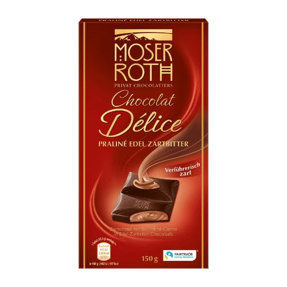 MOSER ROTH CHOCOLAT DÉLICE PRALINÉ EDEL ZARTBITTER 150g