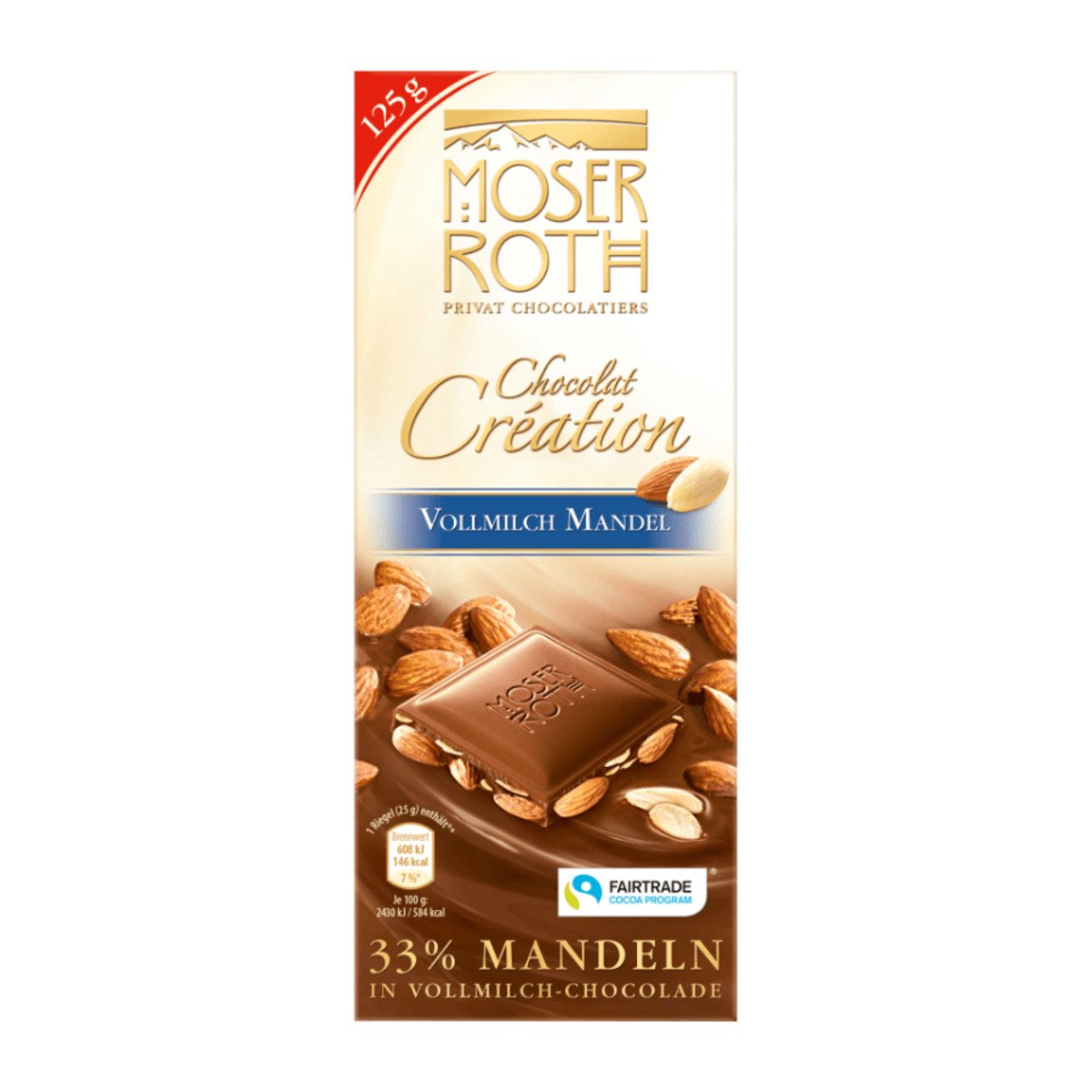Moser Roth mléčná čokoláda s mandlemi 125g