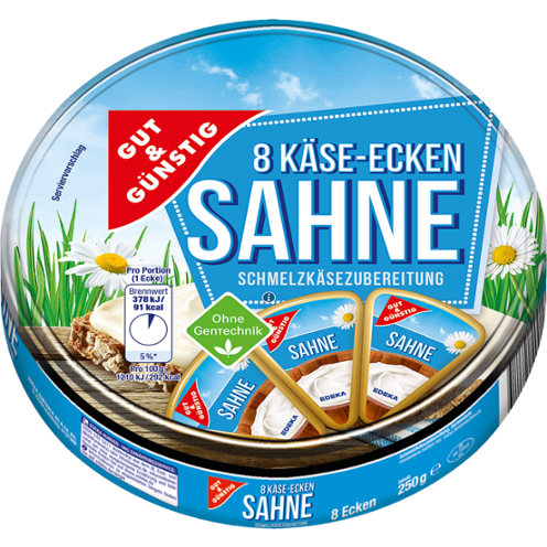 Gut & Günstig Käse-Ecken Box smetanových mazacích sýrů 8 kusů 250g