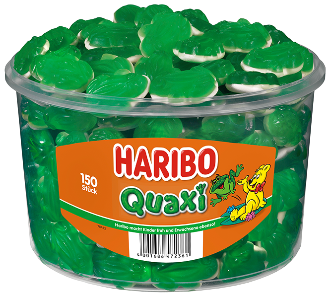 Haribo Quaxi Fröschli - Želé bonbony žáby 1050g (dóza 150ks)