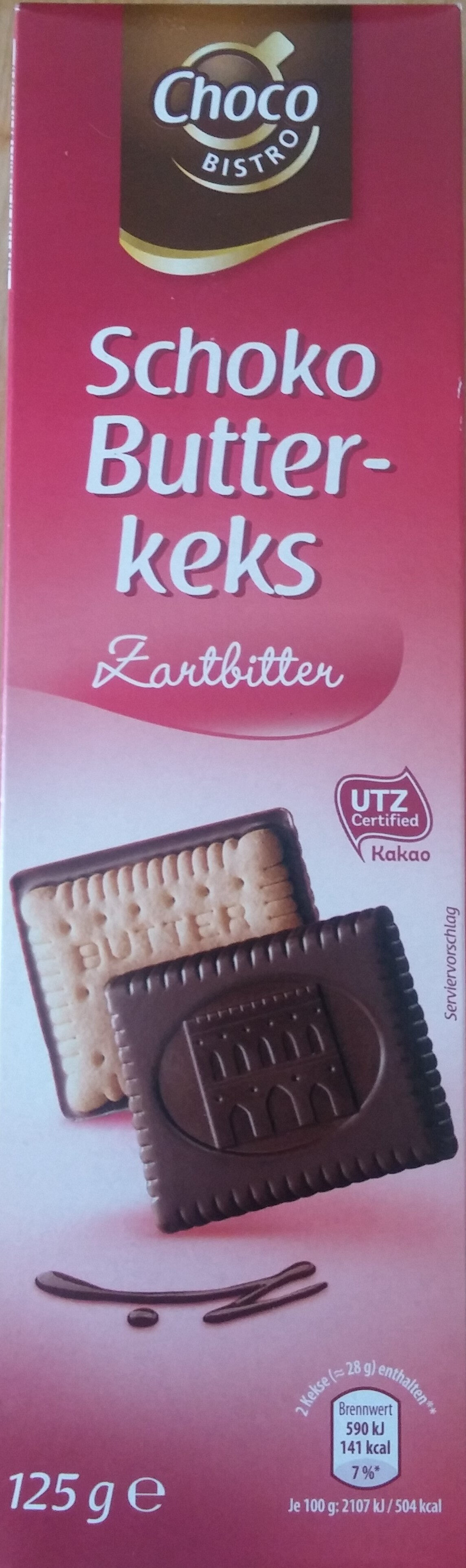 Schoko Butterkeks Zartbitter - Choco Bistro - 125 g-máslové sušenky s hořkou čokoládou