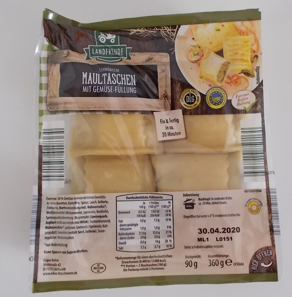 Landfreude Maultaschen se zeleninovou náplní 360g 4 kusy v balení