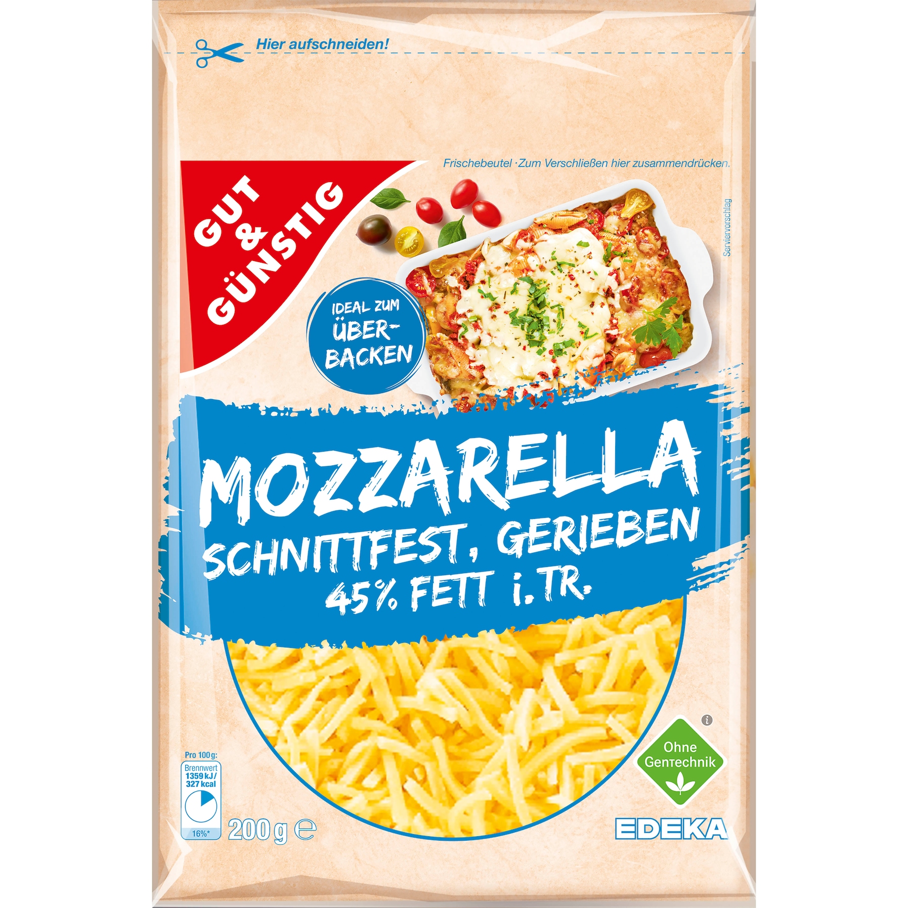 Mozzarella strouhaná 45% tuku 200g