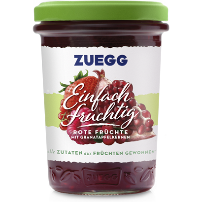 Zuegg ČERVENÉ OVOCE S granátovým jablkem marmeláda oslazena hroznovou šťávou 250g