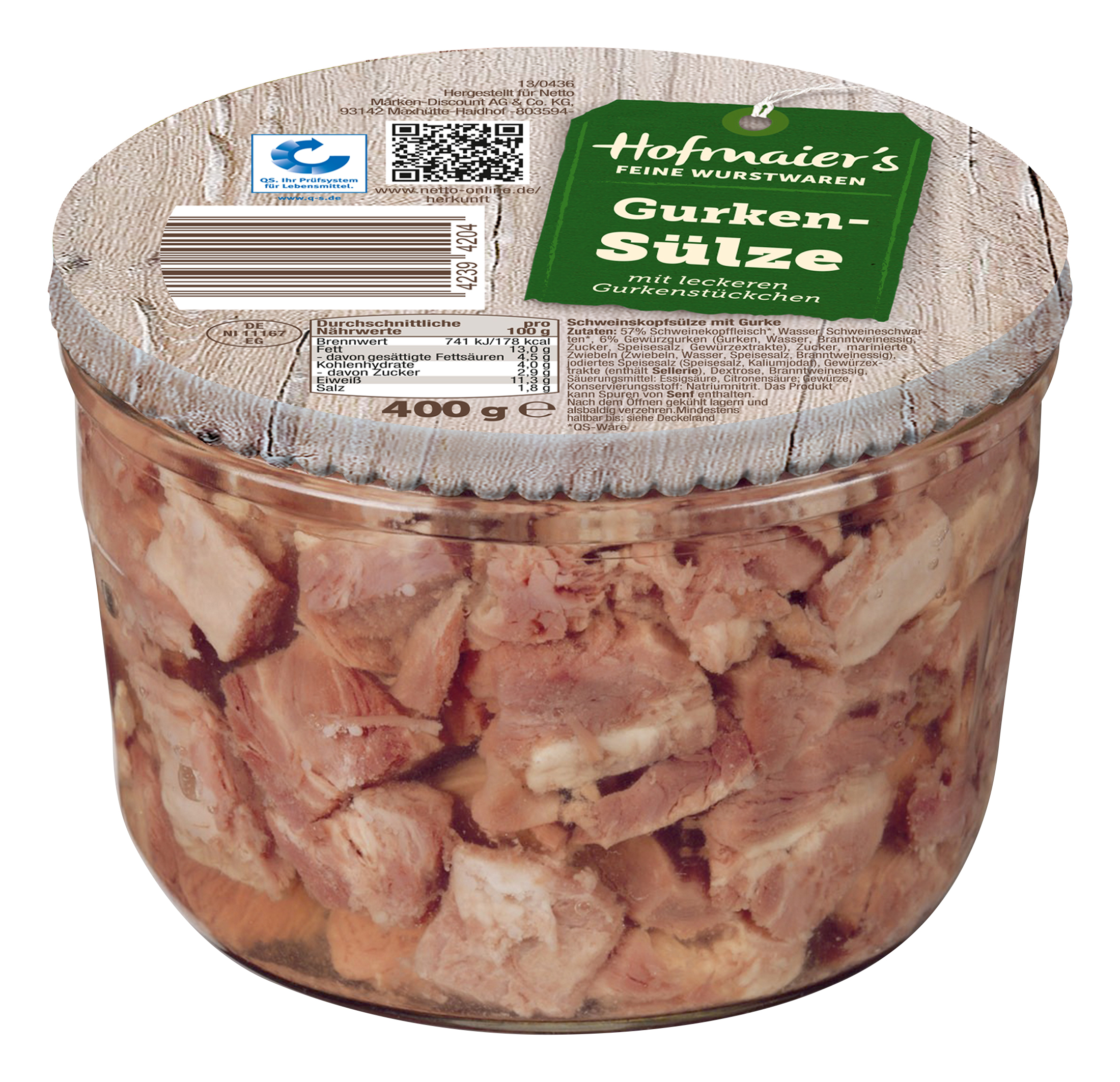 Hofmaier Gurken-Sülze 400g vepřové maso 57% s okurkou v aspiku