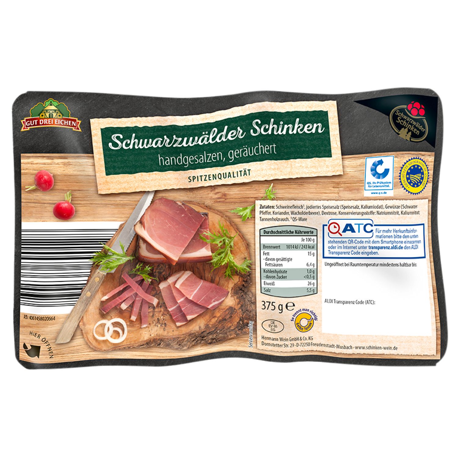 Gut Drei Eichen Schwarzwälder Schinken 375 g vcelku