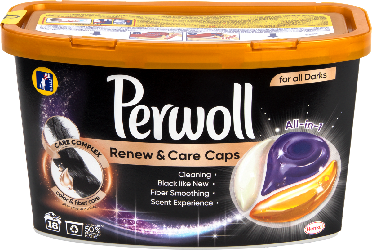 Perwoll Renew & Care Caps Černá & Vlákno 18 ks