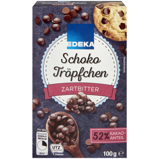 EDEKA Schokotröpfchen zartbitter 100 g-zdobení hořká čokoláda