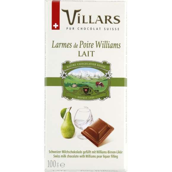 VILLARS Mléčná čokoláda plněná brandy z hrušek Williams100g