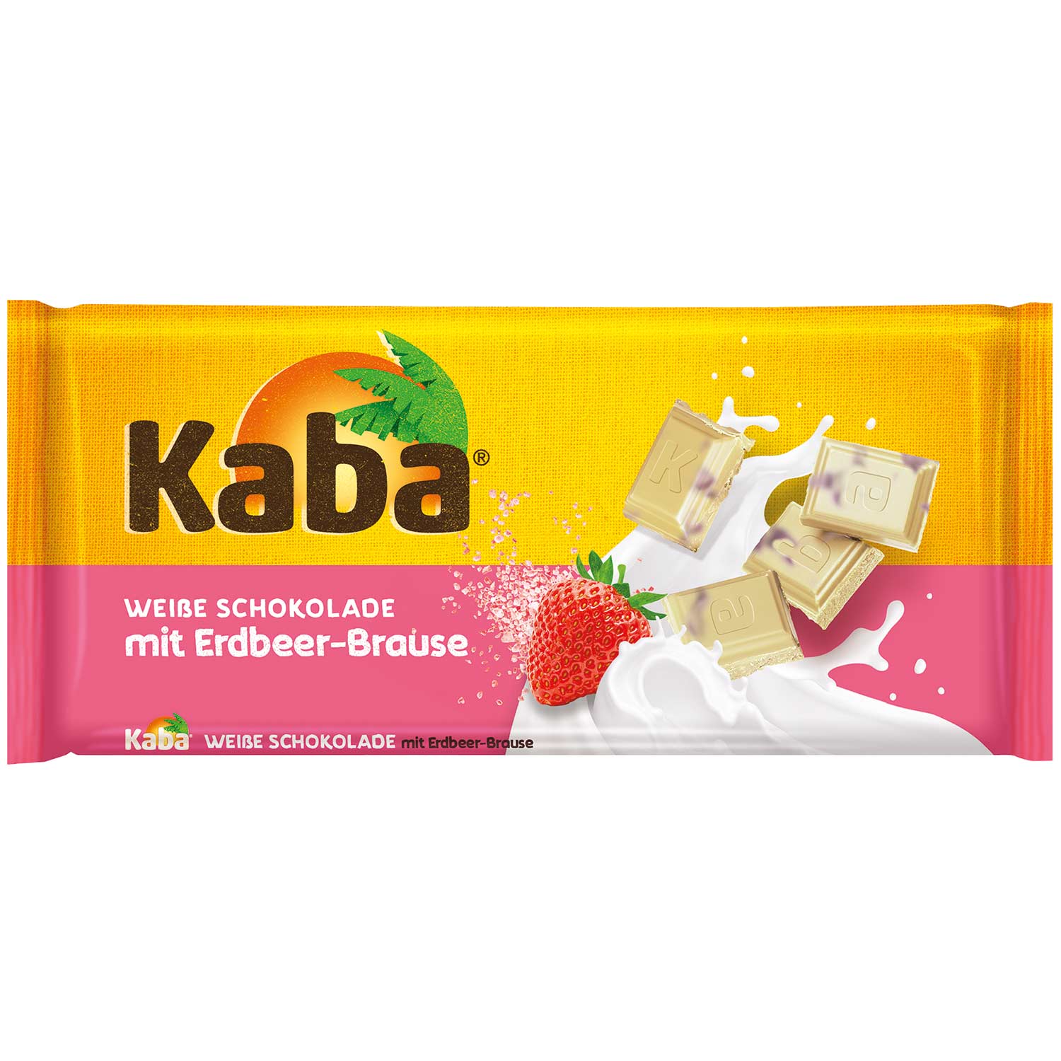 Kaba bílá čokoláda s příchutí jahod a šumivým práškem 85g