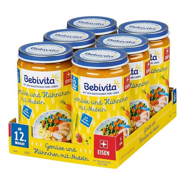 Bebivita příkrm zelenina a kuřecí maso s nudlemi, od 12. měsíce, 250g