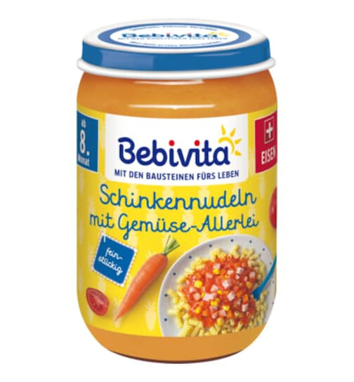 Bebivita příkrm šunkové nudle se zeleninovou směsí, od 8. měsíce, 220g