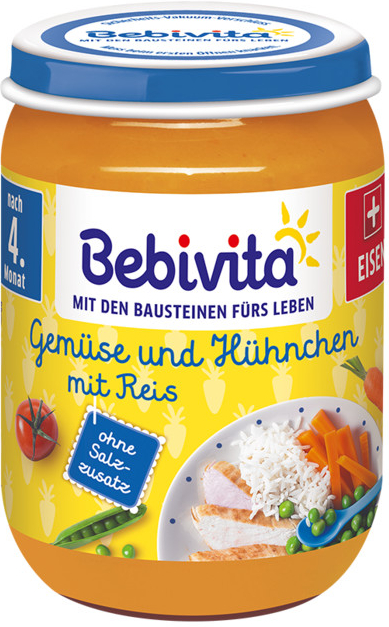 Bebivita zelenina a kuře s rýží po 5. měsíci, 190g