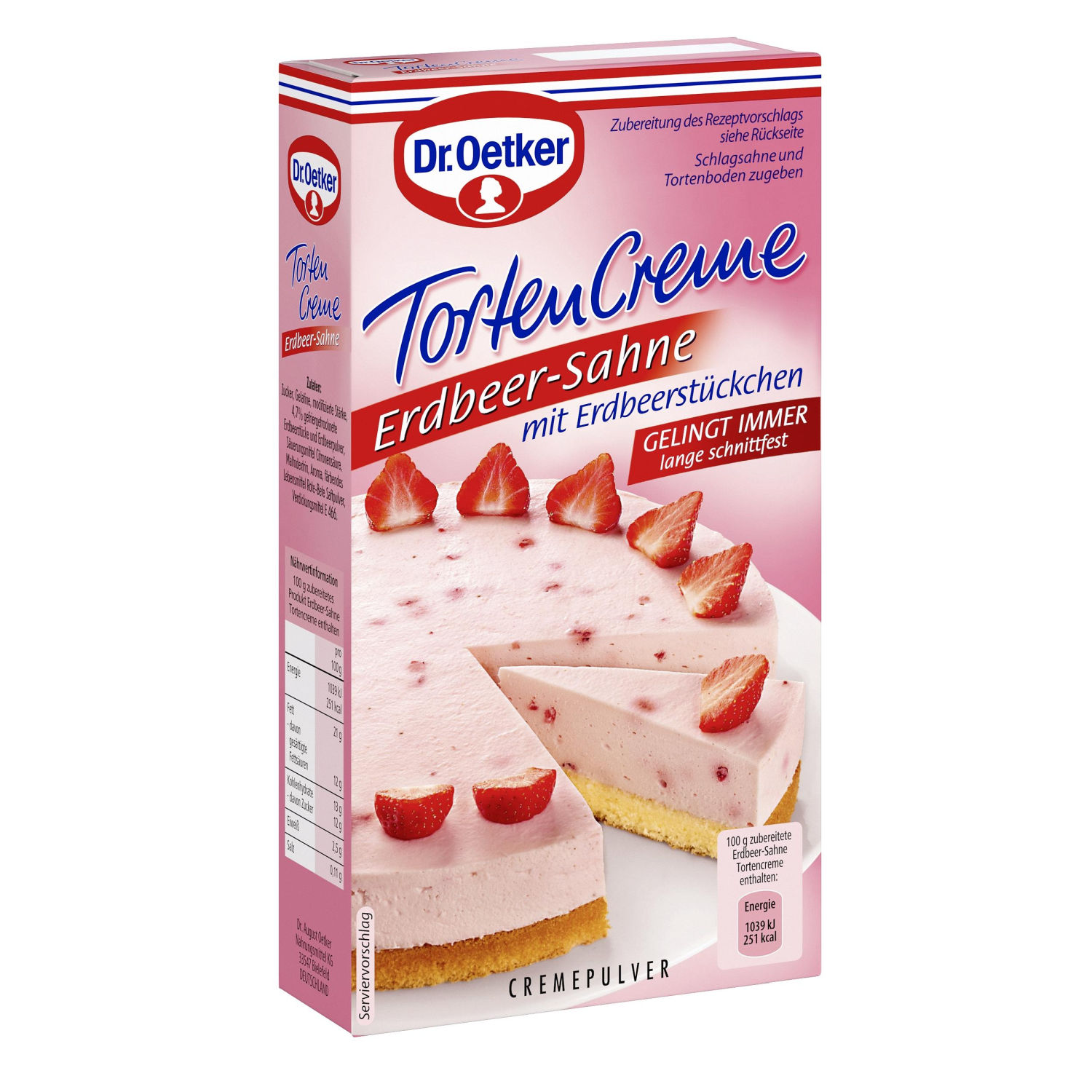 Dr.Oetker krém na dort - jahodovo-smetanový s kousky jahod, 113g