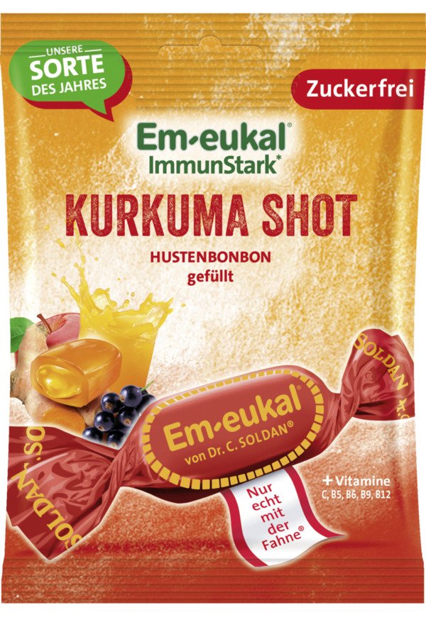 Em-eukal Kurkuma-Shot Hustenbonbon 75g - Ovocně-kořeněná. S jemným kurkumovým tónem