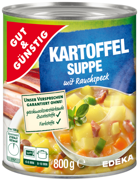 Kartoffeltopf - Bramborová polévka s uzenou slaninou 800 g