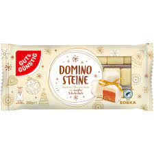 EDEKA Domino Plněné kostičky s bílou čokoládou, ovocnou náplní a persipánem 250 g