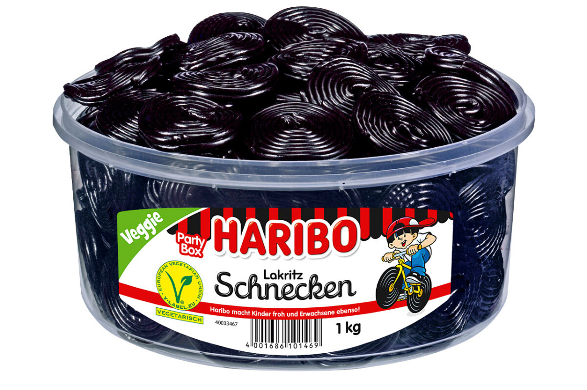 Haribo Lakritz Schnecken - Želé bonbony lékořicoví šneci 1kg párty box