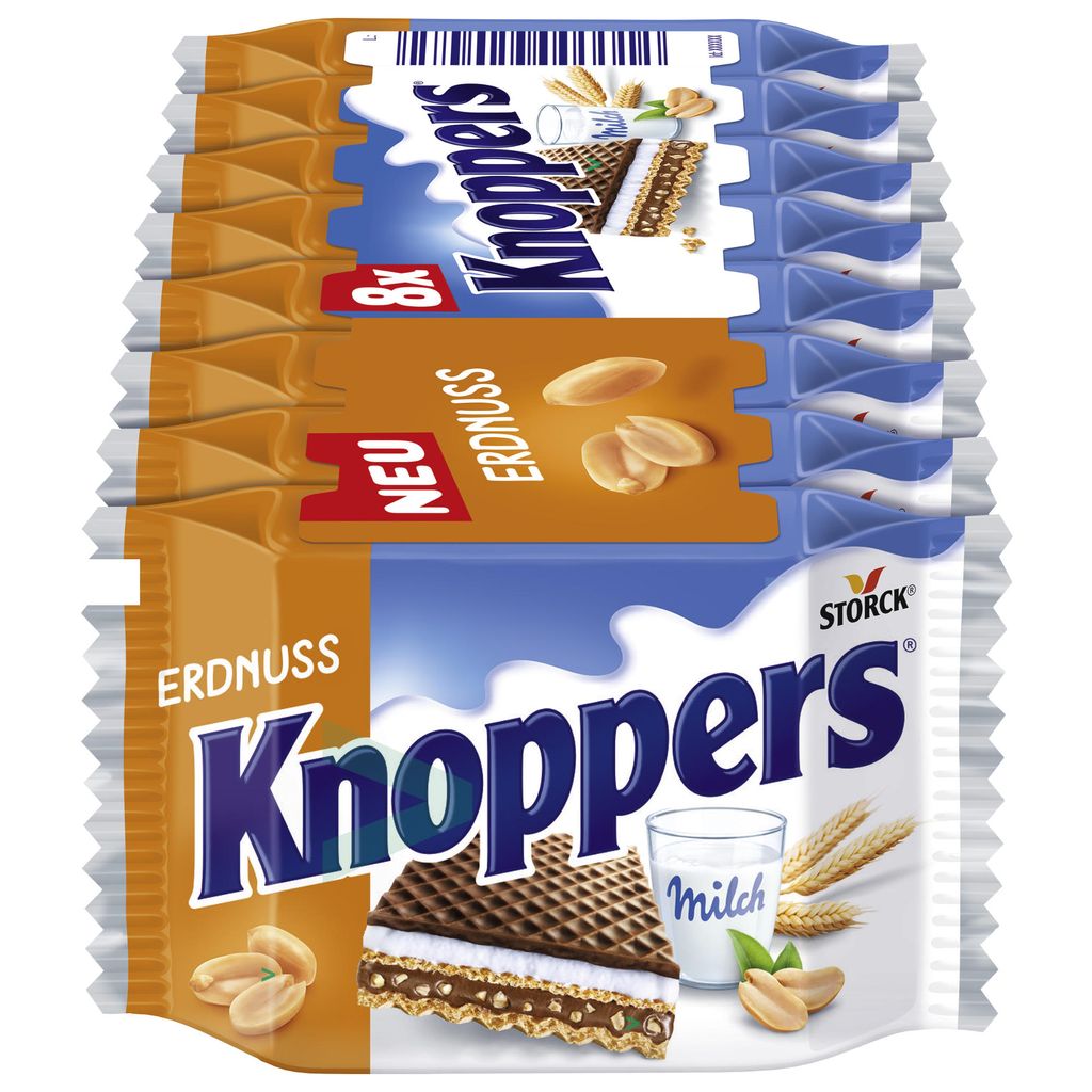 Knoppers sušenky s mléčným a arašídovým krémem, 8 ks, 200g