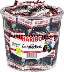 Haribo Lakritz Schnecken 100x12,7g - Dóza jednotvivě balených lěkořicových šneků