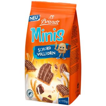 Brandt Minis Mini celozrnné suchary s mléčnou čokoládovou polevou 115g