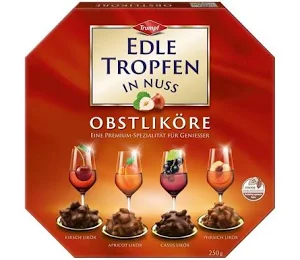 Trumpf Edle pralinky s oříšky s ovocnou brandy 250g - s jemnou čokoládou a křupavými oříšky Obstliköre