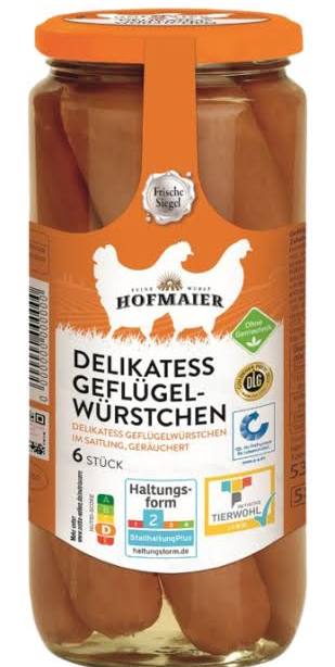 Hofmaier Geflügel Wiener 530 g 6 ks Drůbeží Párky - sklo