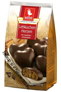 Weiss Perníkové srdce v hořké čokoládě 150g